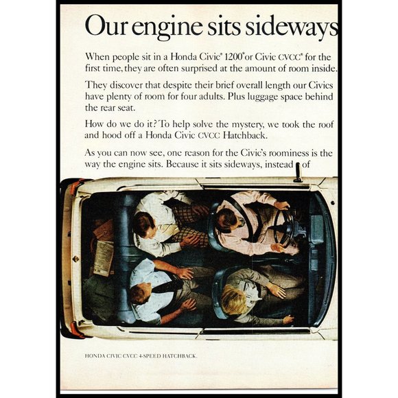 1978 Honda Civic CVCC Hatchback 2 Page Vintage Print Ad Cutaway Picture Wall Art - Picture 2 of 3
